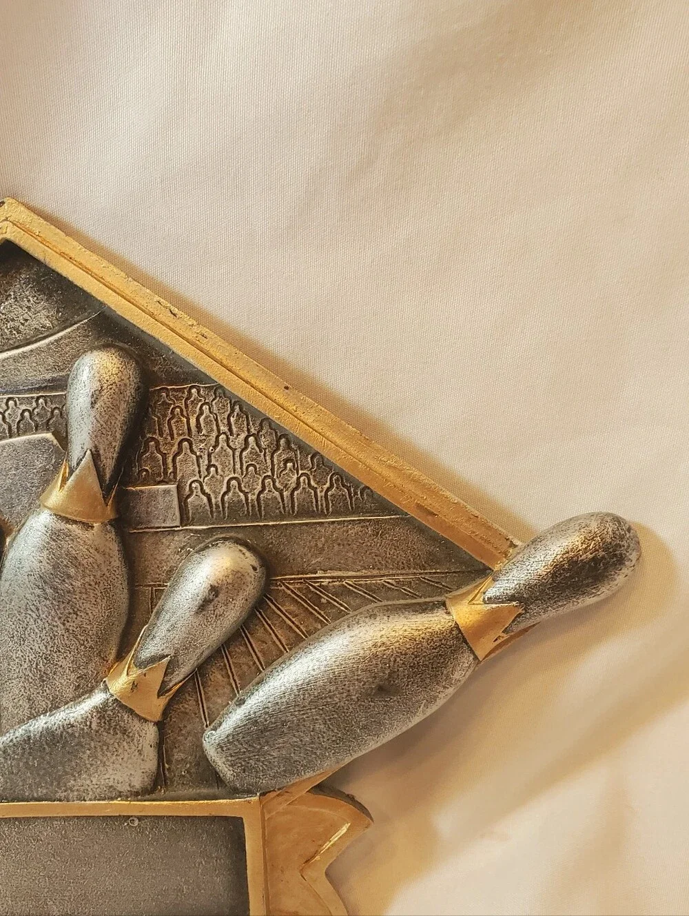 Bowling Strike Resin Trophy Plaque in Metallic Silver & Gold Wall Hanging